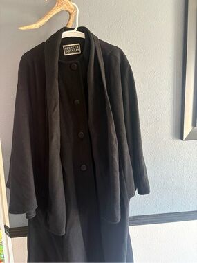 Women's Black Pea Coat with Attached Scarf